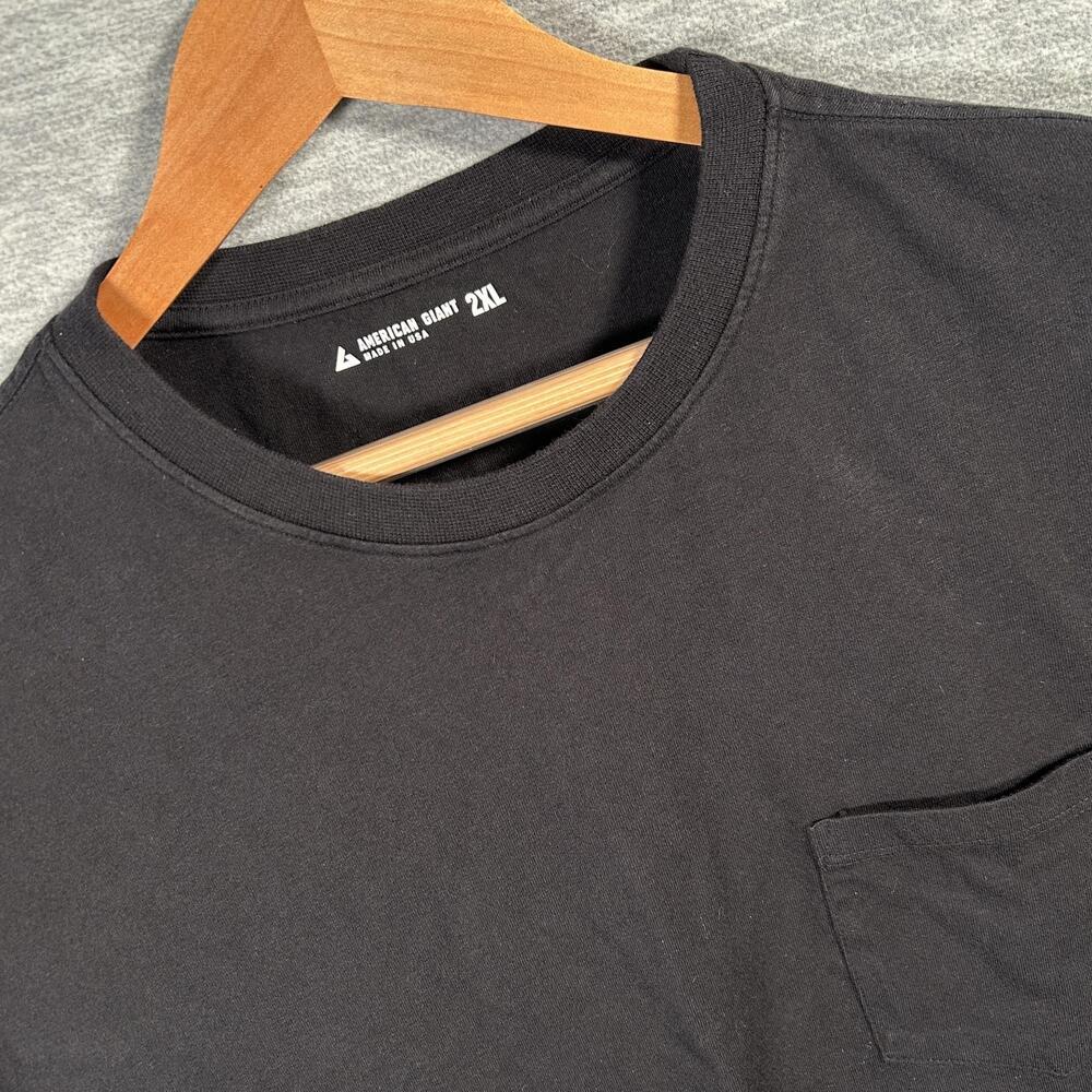 American Giant Shirt Men 2XL Black Made USA Crew Neck Cotton Pocket Tagless NEW
